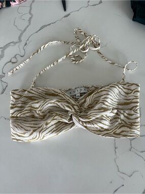 HYFVE Satin Twist Bandeau Top in Cream & Gold Zebra